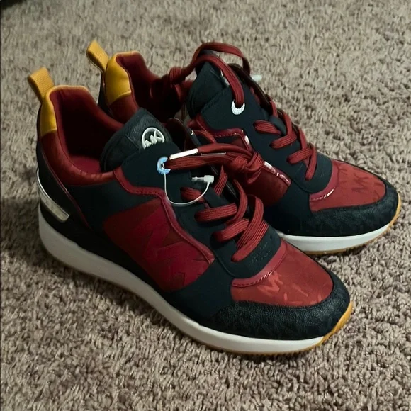 Michael Kors Red and Black Sneakers with Yellow Accents - Picture 1 of 10